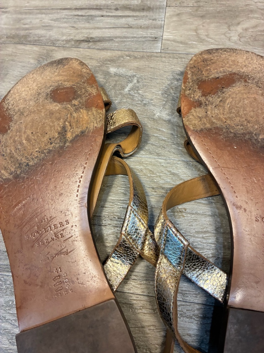 Sezane Ella Gold Strappy Leather Sandals - Picture 14 of 14